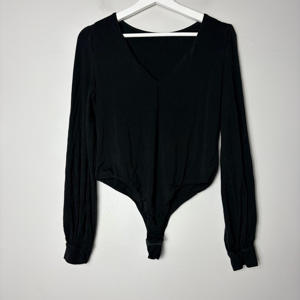 Halara Black Scoop‎ Neck Long Sleeve Black Bodysuit Women's Large